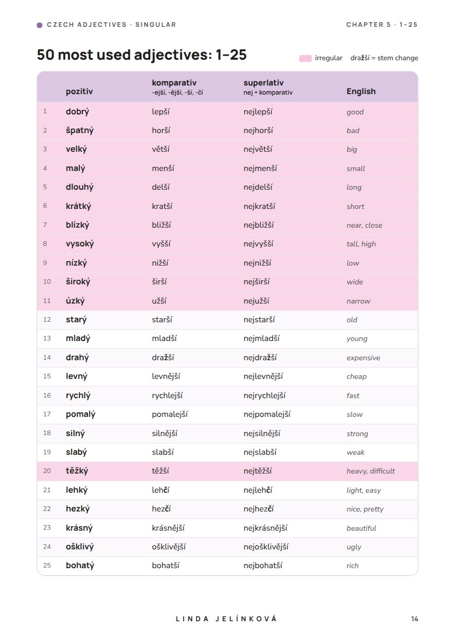 Sample page from Czech Adjectives – Singular