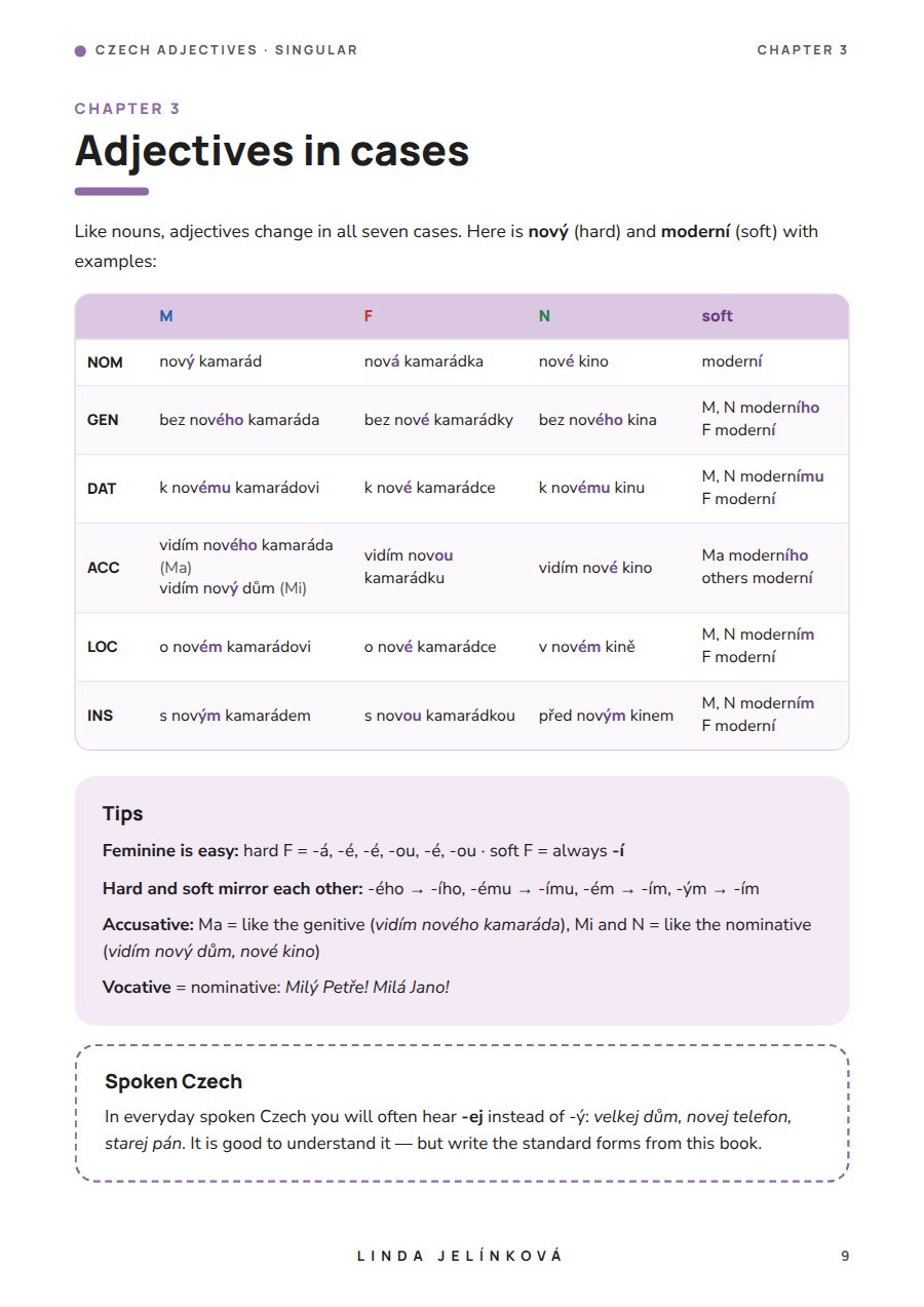 Sample page from Czech Adjectives – Singular